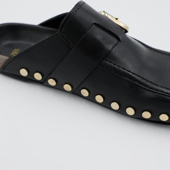 Zara Leather Low Heel Clog with Studs Size 6.5 - Picture 7 of 9